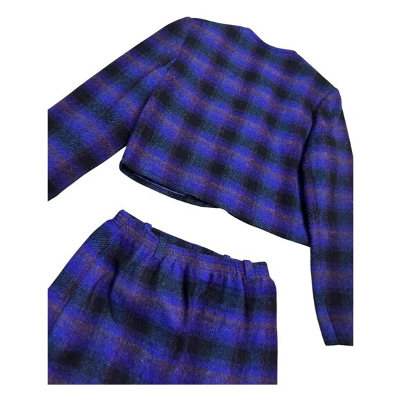 VINTAGE 70s 80s Prestige Petites Plaid 2 Piece Skirt Jacket Set Womens 8 Petite - Picture 4 of 7
